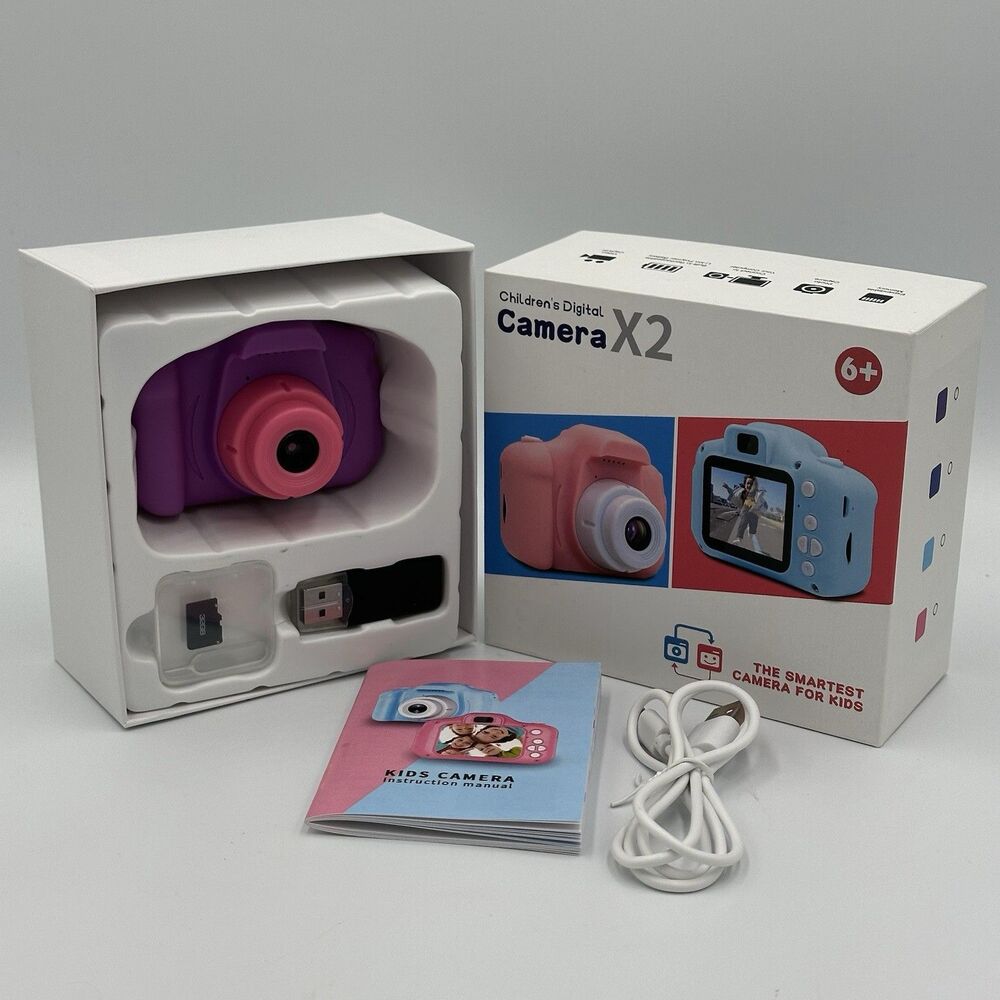 TESTED HD Children's Digital Camera X2 Memory Card Video PURPLE *pre-owned*